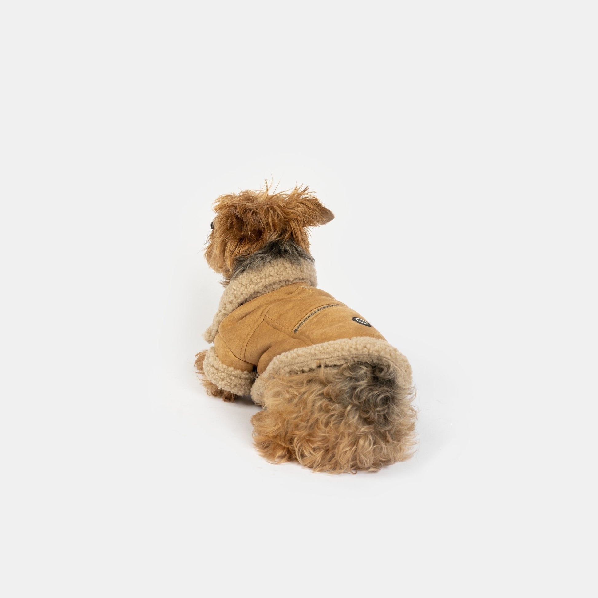 Millie Dog Jacket  Vegan Suede with Sherpa Trim & Poop Bag Dispenser