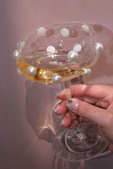 Mouth Blown Elegant Pearl Wine Glass, Retro Eclectic Cocktail Champagne Coupes