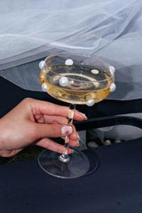 Mouth Blown Elegant Pearl Wine Glass, Retro Eclectic Cocktail Champagne Coupes