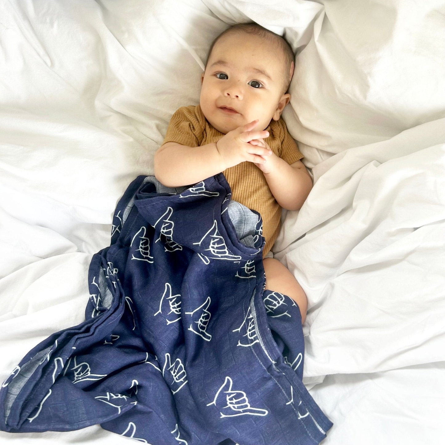 Navy Shaka Bamboo Swaddle Blanket