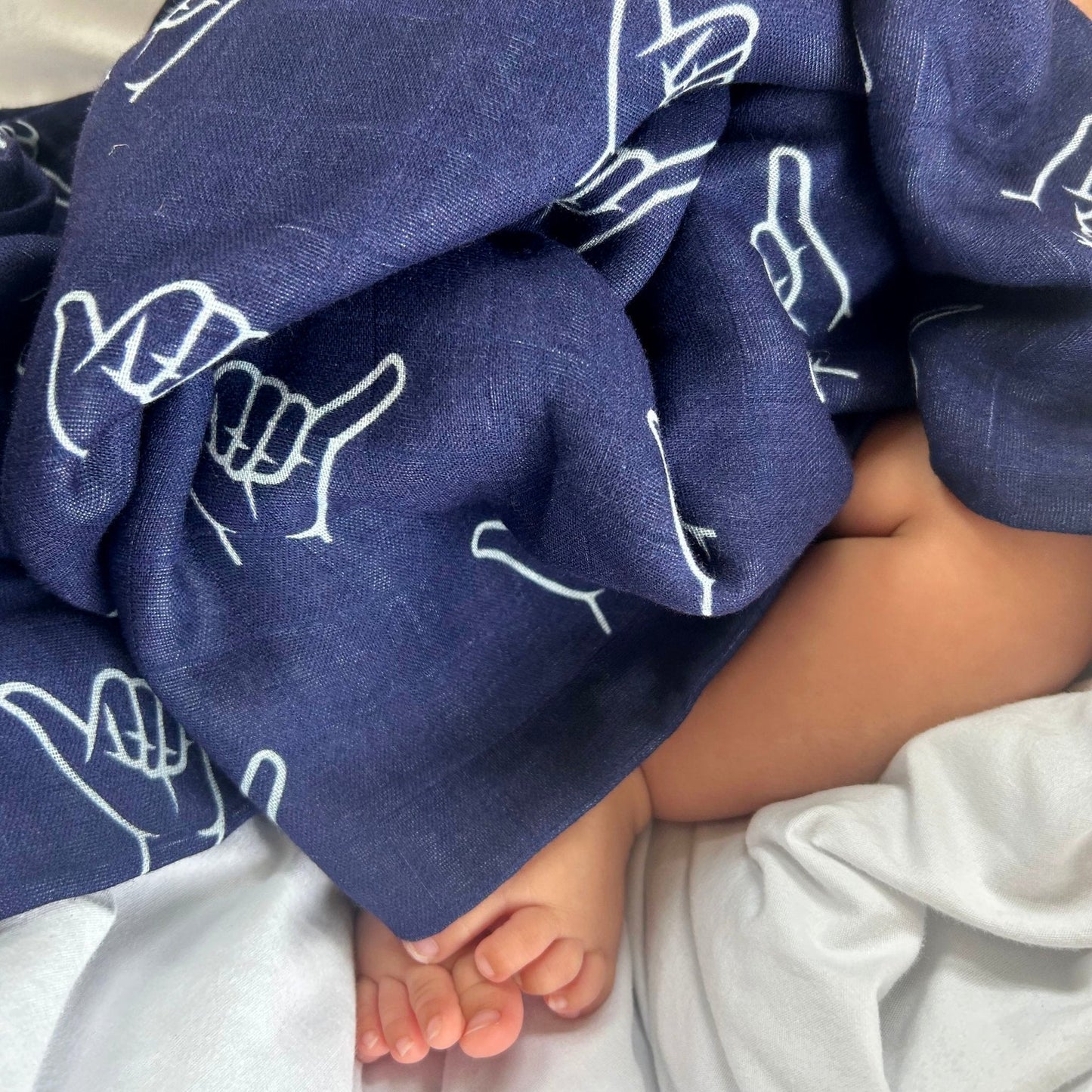 Navy Shaka Bamboo Swaddle Blanket