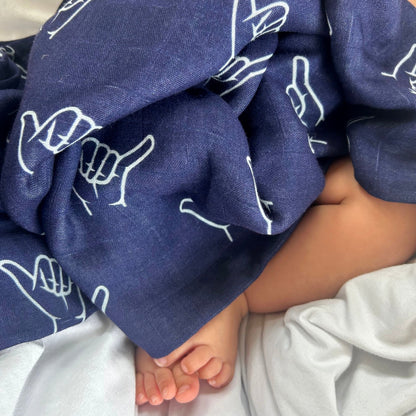 Navy Shaka Bamboo Swaddle Blanket