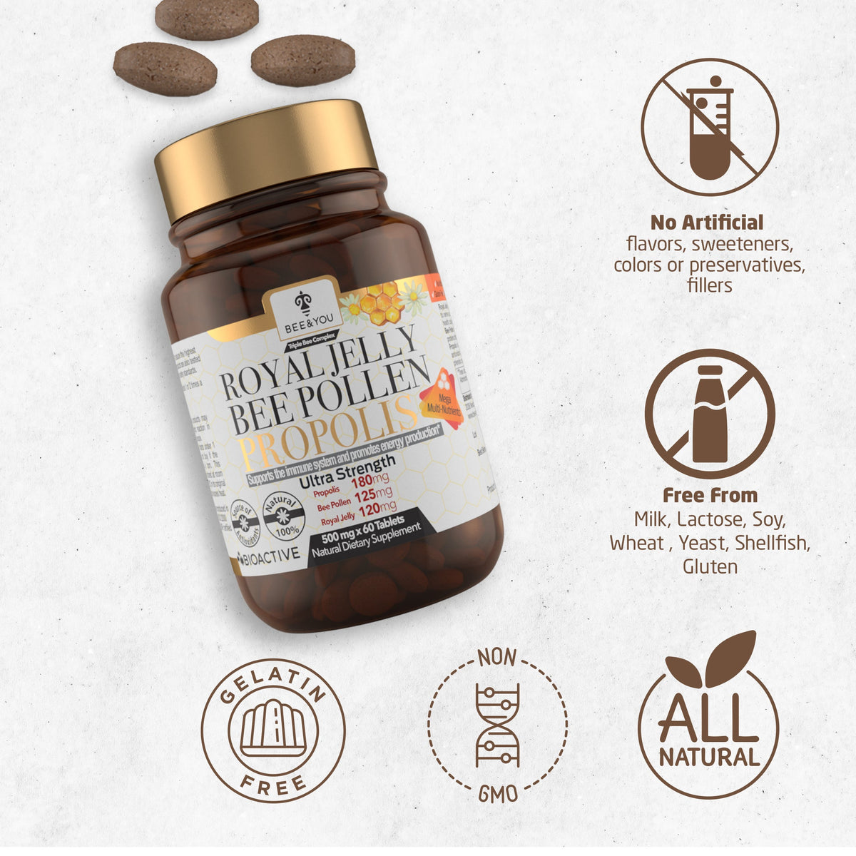 Royal Jelly+Propolis+Bee Pollen Tablets Ultra Potency