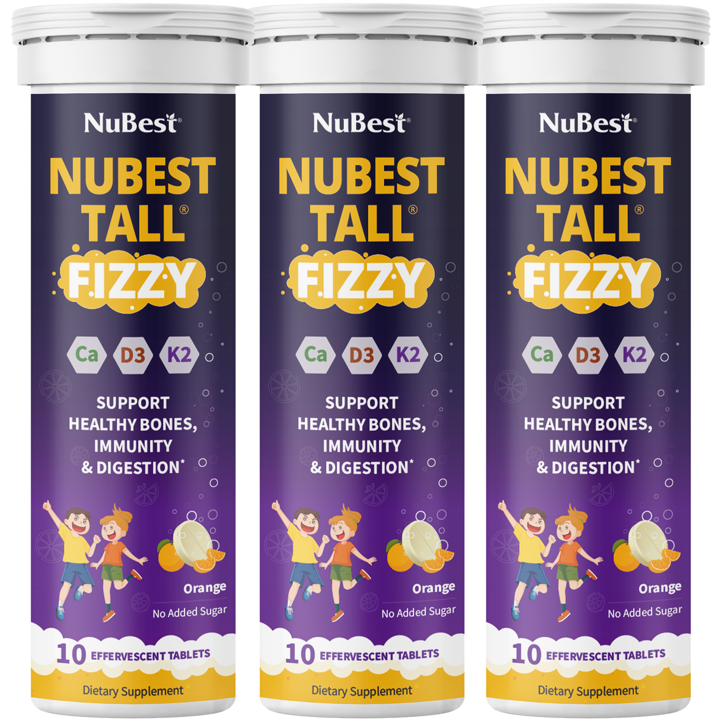 NuBest Tall Fizzy, Effervescent Tablets for Ages 4+, Orange Flavor, 10 Servings by NuBest Nutrition®