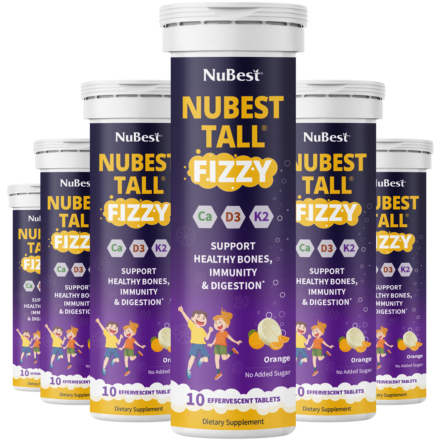 NuBest Tall Fizzy, Effervescent Tablets for Ages 4+, Orange Flavor, 10 Servings by NuBest Nutrition®