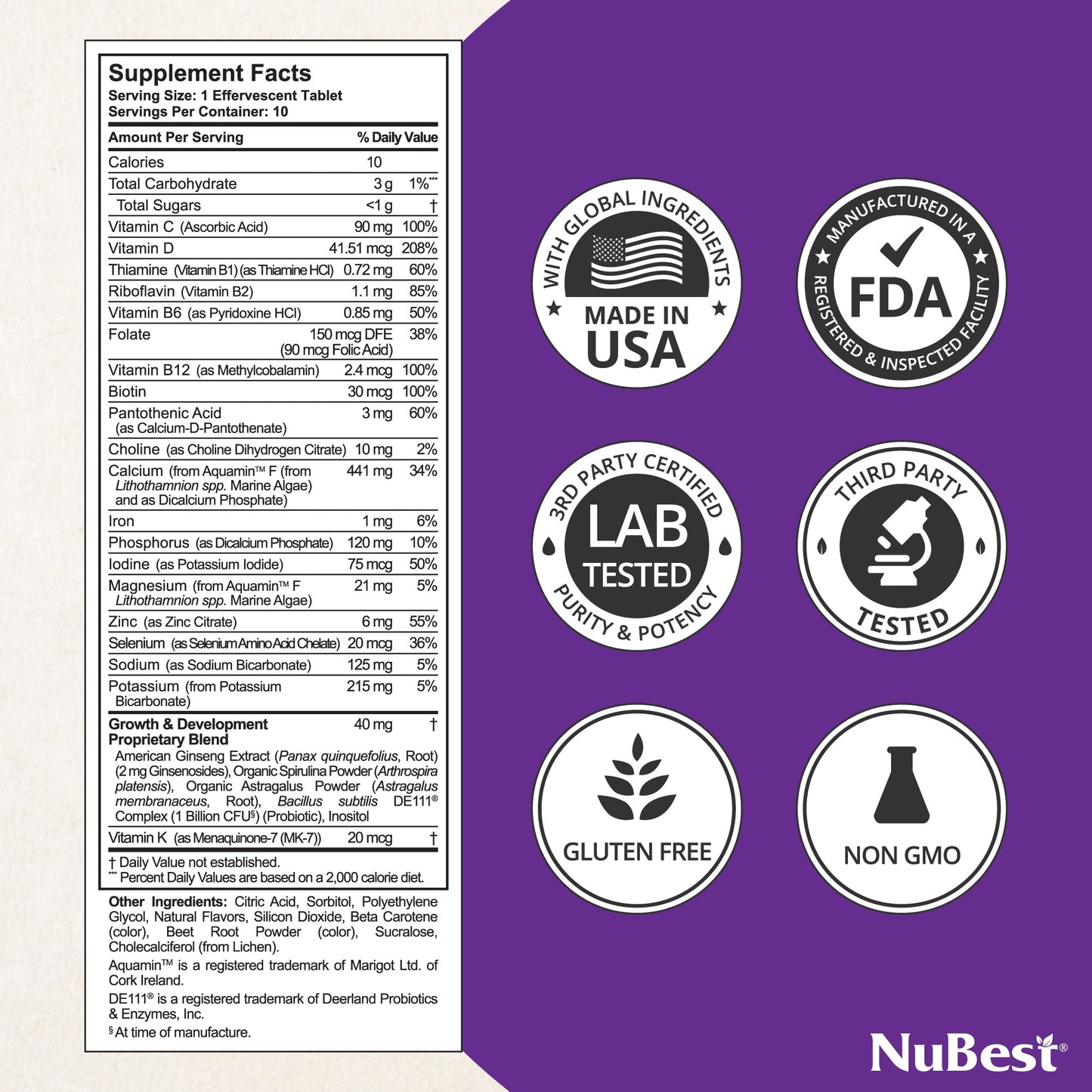 NuBest Tall Fizzy, Effervescent Tablets for Ages 4+, Orange Flavor, 10 Servings by NuBest Nutrition®