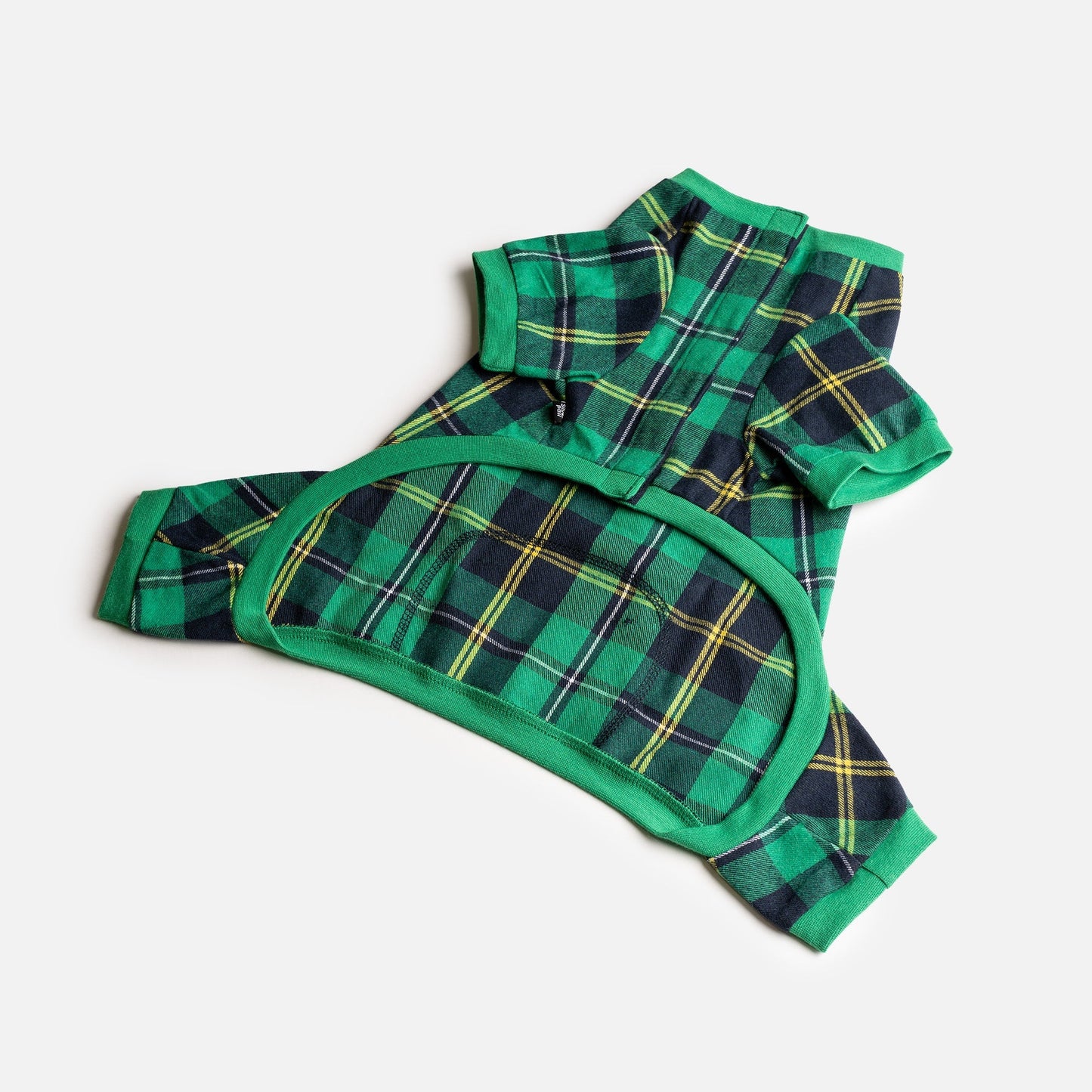 🐶 Green Plaid Dog Pajamas – Cozy Fleece Onesie with Velcro Closure