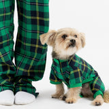 🐶 Green Plaid Dog Pajamas – Cozy Fleece Onesie with Velcro Closure