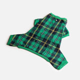 🐶 Green Plaid Dog Pajamas – Cozy Fleece Onesie with Velcro Closure