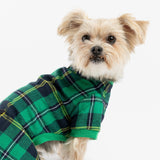 🐶 Green Plaid Dog Pajamas – Cozy Fleece Onesie with Velcro Closure