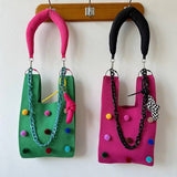 Pomponette Knited Clutch Bag, Dopamine Whimsical Cute Shopper Bag