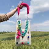 Pomponette Knited Clutch Bag, Dopamine Whimsical Cute Shopper Bag