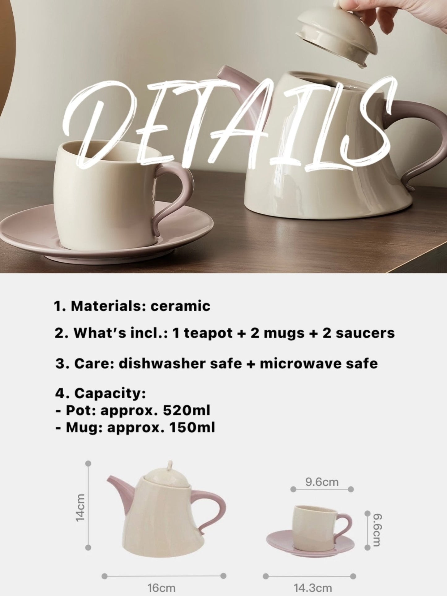 Postmodern Whimsical Wiggle Handle Ceramic Tea Set with Teapot and Mugs