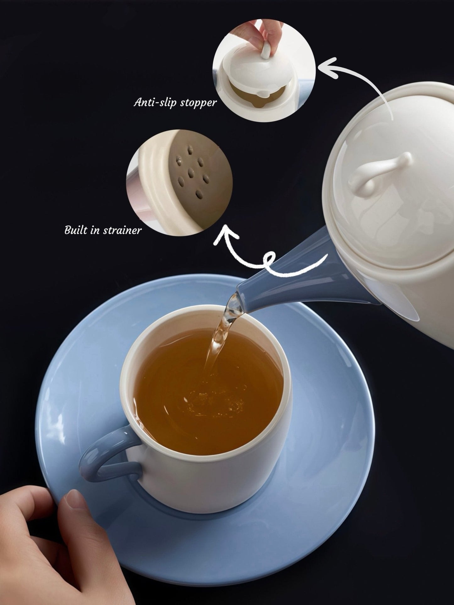Postmodern Whimsical Wiggle Handle Ceramic Tea Set with Teapot and Mugs