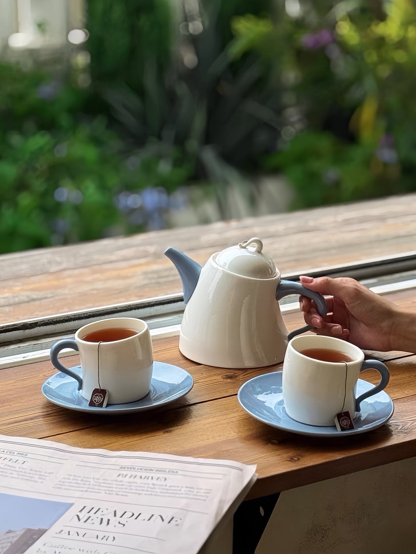 Postmodern Whimsical Wiggle Handle Ceramic Tea Set with Teapot and Mugs