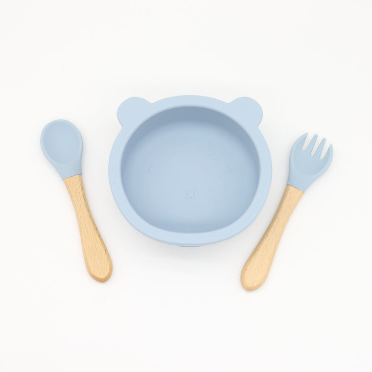 Baby Bear Shape Food Training Silicone Bowl With Spoon Tableware by MyKids-USA™