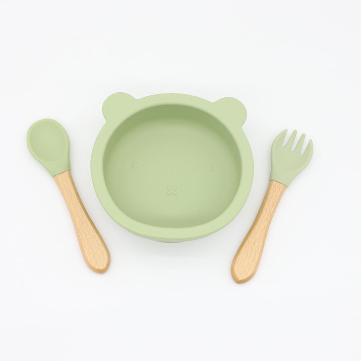 Baby Bear Shape Food Training Silicone Bowl With Spoon Tableware by MyKids-USA™