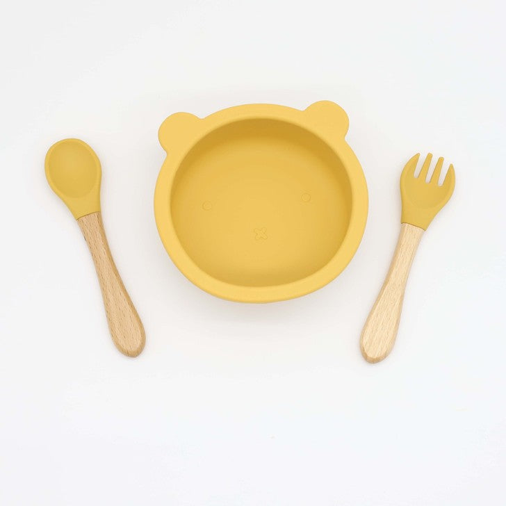 Baby Bear Shape Food Training Silicone Bowl With Spoon Tableware by MyKids-USA™