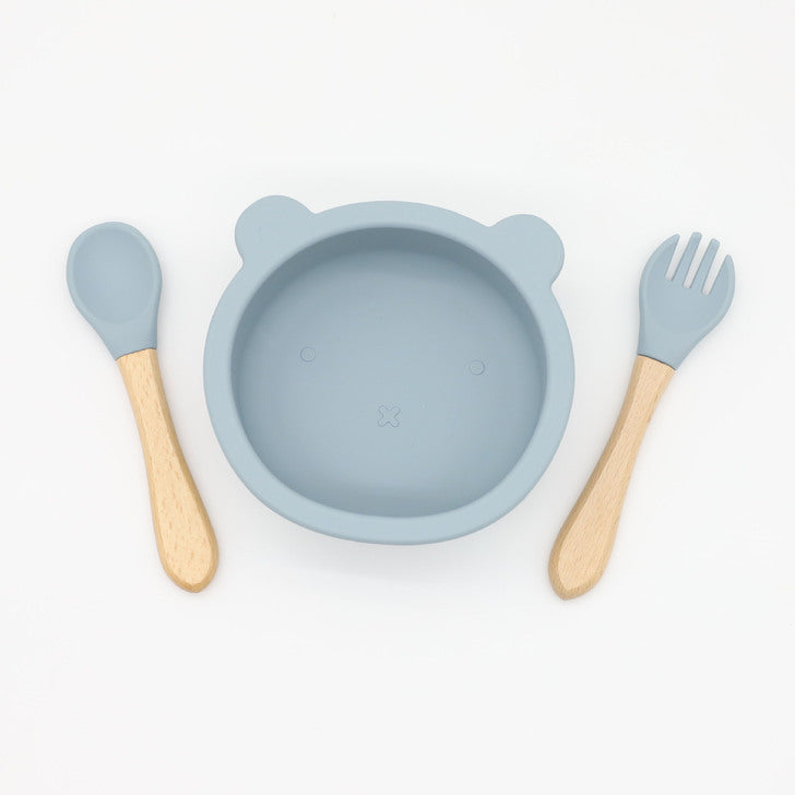 Baby Bear Shape Food Training Silicone Bowl With Spoon Tableware by MyKids-USA™