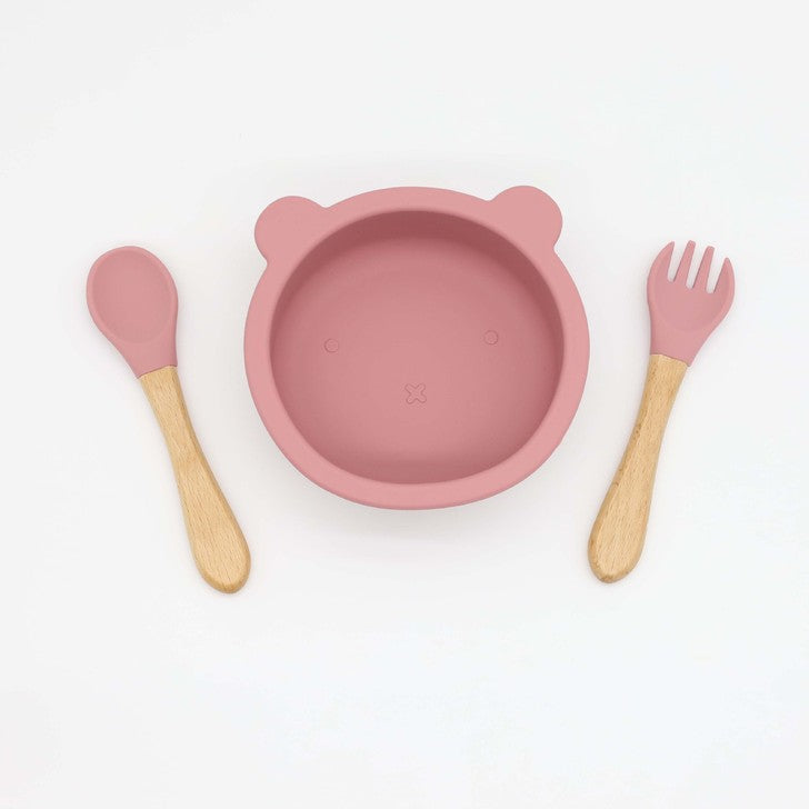 Baby Bear Shape Food Training Silicone Bowl With Spoon Tableware by MyKids-USA™