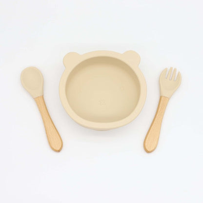 Baby Bear Shape Food Training Silicone Bowl With Spoon Tableware by MyKids-USA™