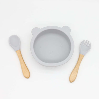 Baby Bear Shape Food Training Silicone Bowl With Spoon Tableware by MyKids-USA™