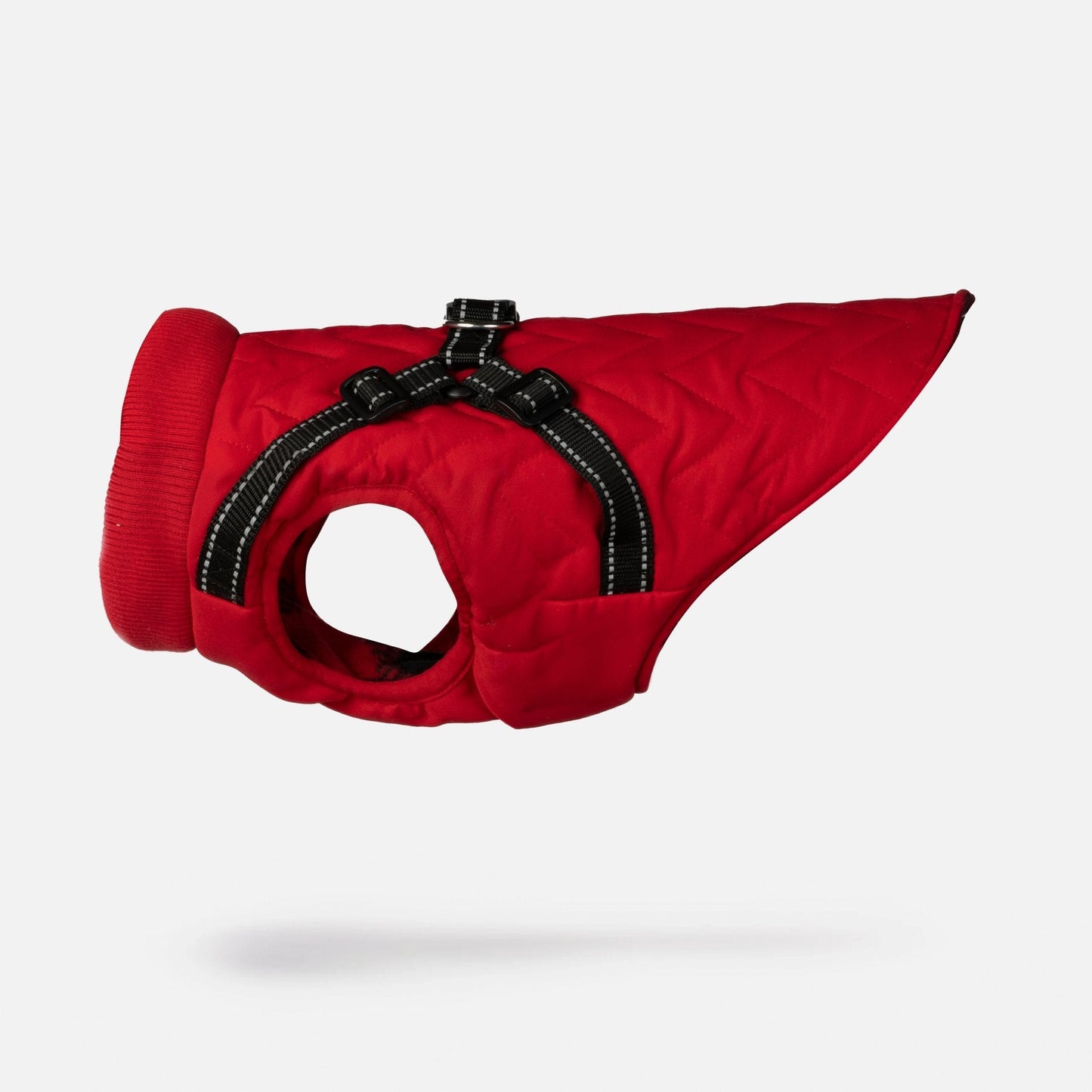 Quilted Dog Jacket With Built-In Harness - Red