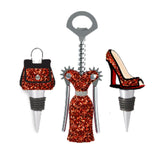 Red and Gold Corkscrew and Wine Stopper Set