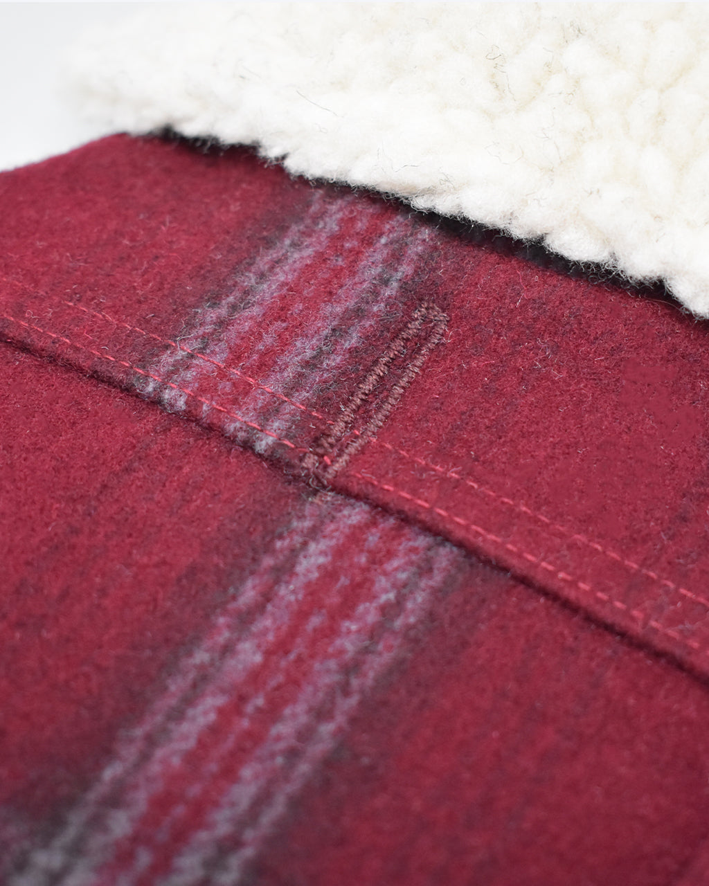 DOG COAT PLAID AND SHERPA. MERLOT RED.