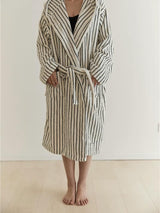 Retro 100% ORGANIC Long-stapled Cotton Hooded Stripe Bath Robe