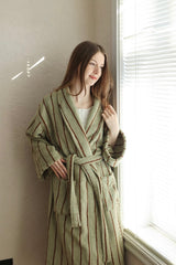 Retro Earthy Pinstripe Cotton Robe - 460 GSM Soft Absorbent Robe for Slow Living
