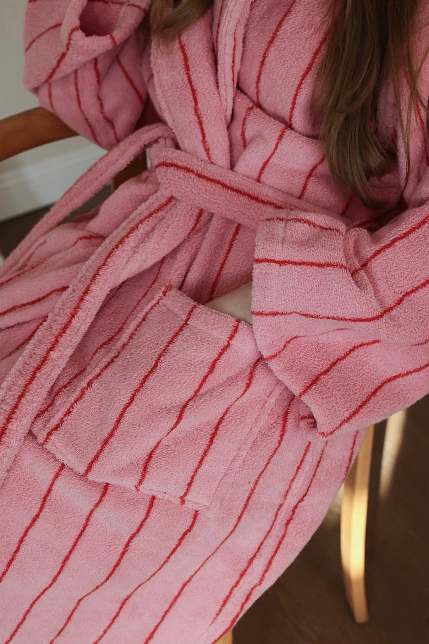 Retro Pastel Stripe Cotton Bath Robe - Plush Soft Absorbent Lounge Robe