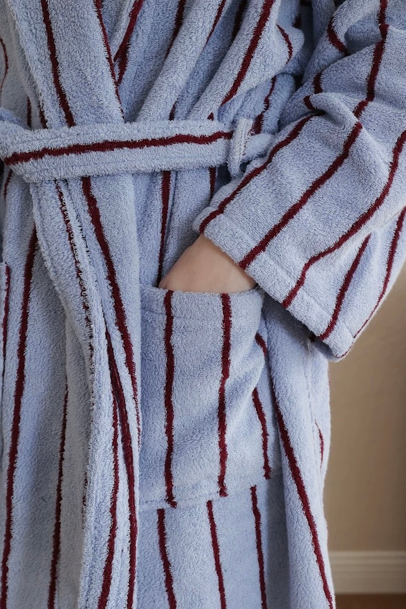 Retro Pastel Stripe Cotton Bath Robe - Plush Soft Absorbent Lounge Robe