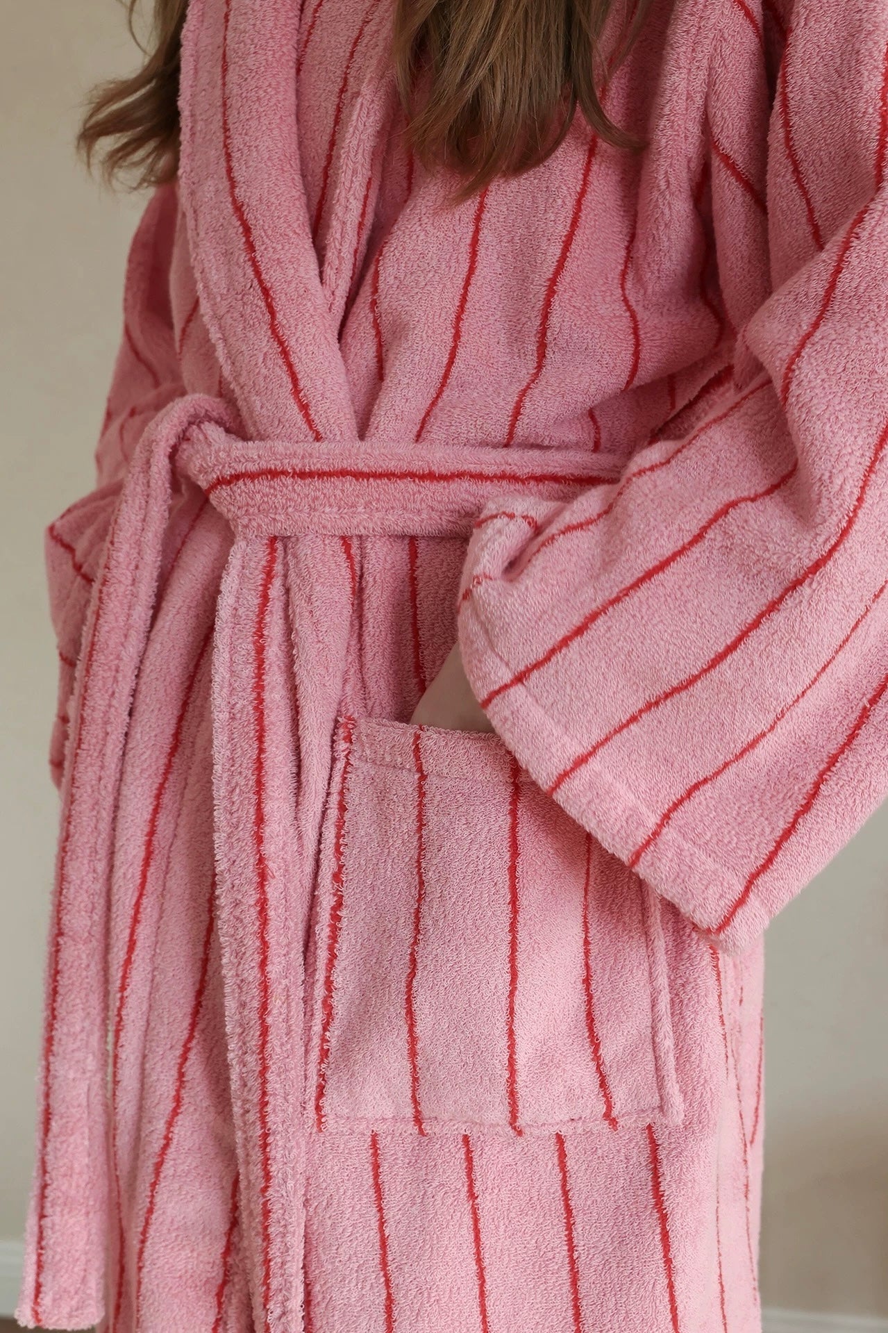 Retro Pastel Stripe Cotton Bath Robe - Plush Soft Absorbent Lounge Robe