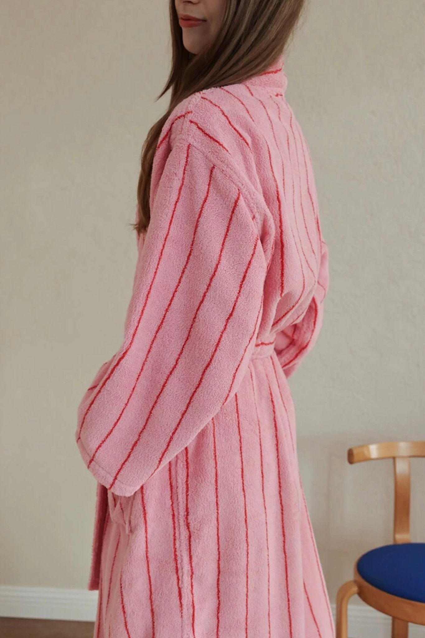 Retro Pastel Stripe Cotton Bath Robe - Plush Soft Absorbent Lounge Robe