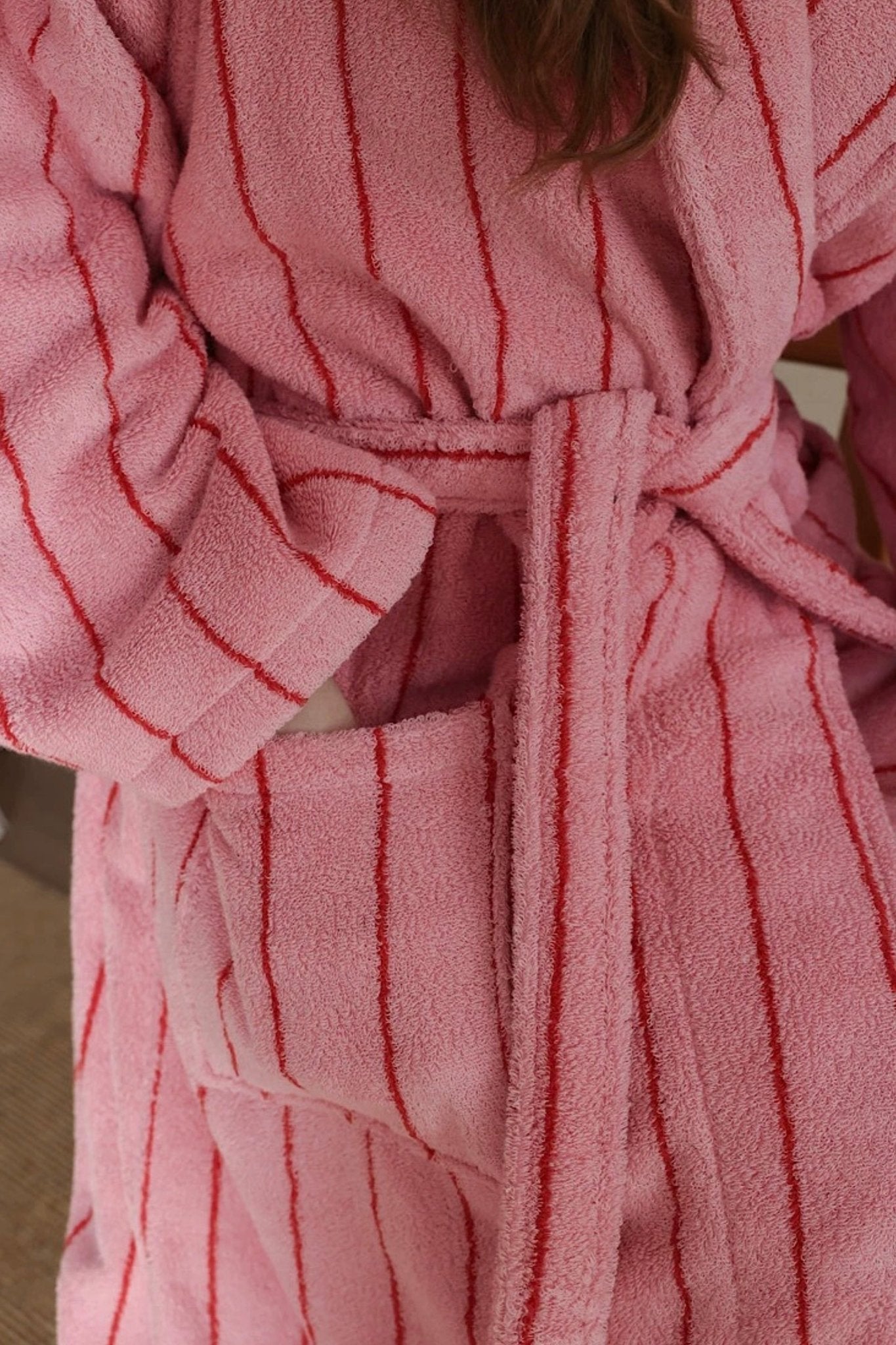Retro Pastel Stripe Cotton Bath Robe - Plush Soft Absorbent Lounge Robe
