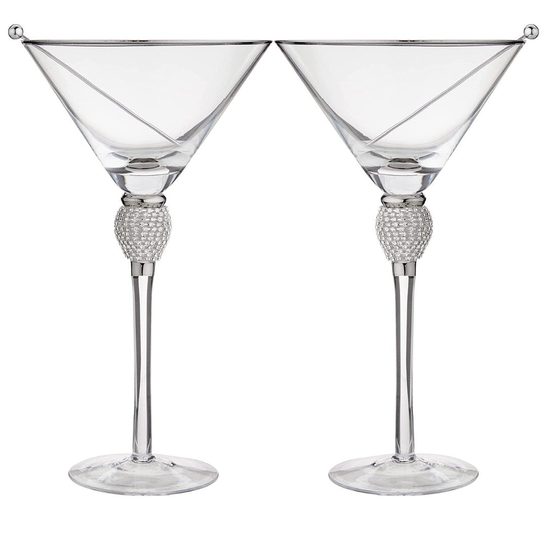 Rhinestone Studded Martini Glasses (Silver)