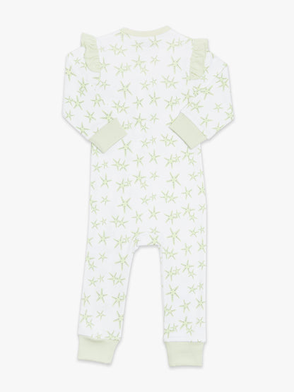 Organic Cotton Ruffled Romper - Green Starfish by Little Moy