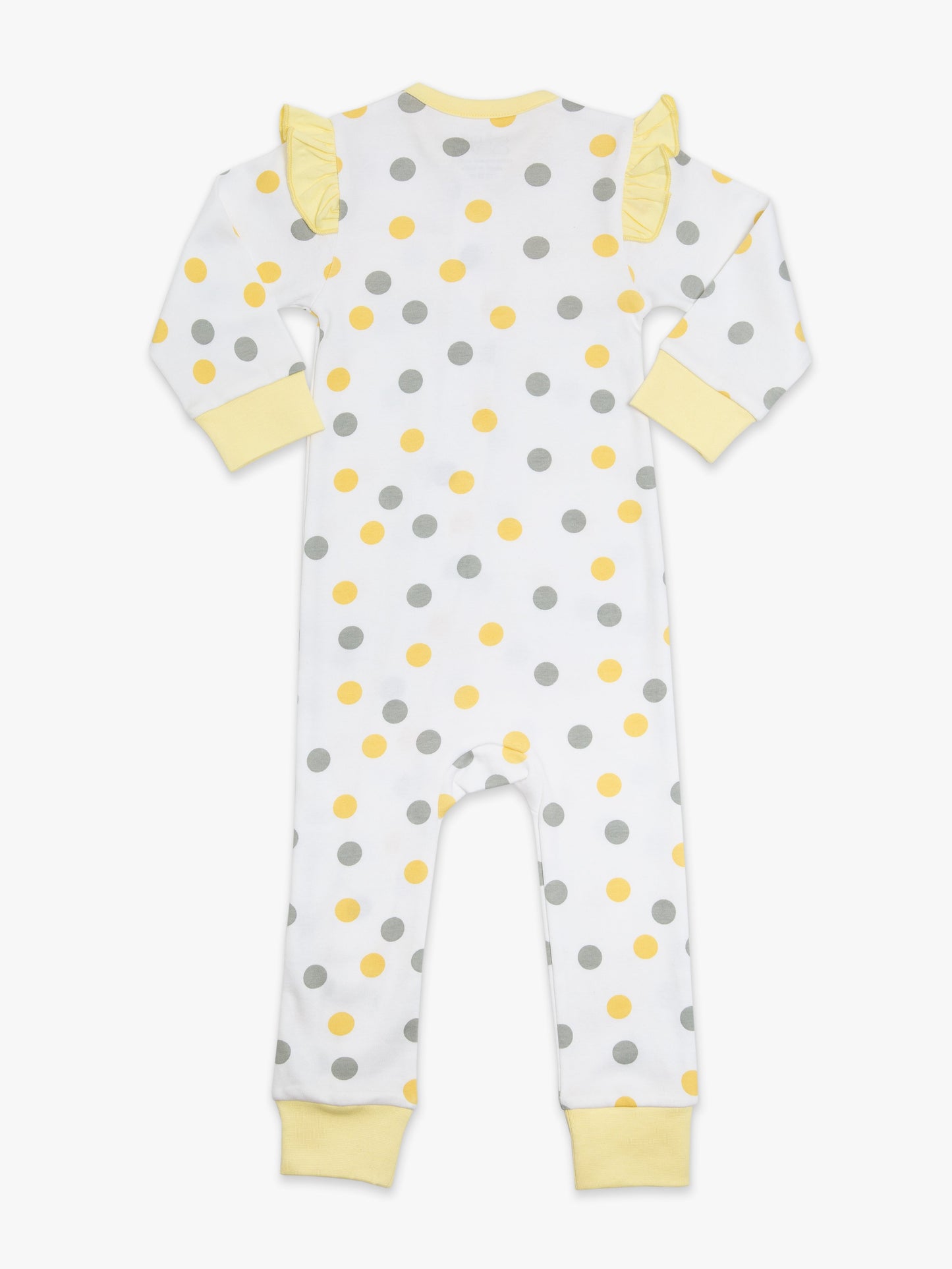 Organic Cotton Ruffled Romper - Yellow & Gray Polka by Little Moy