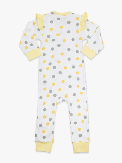 Organic Cotton Ruffled Romper - Yellow & Gray Polka by Little Moy