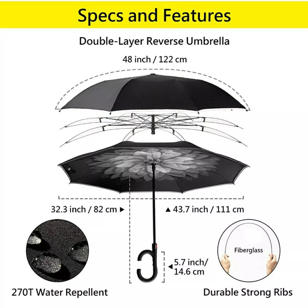 HOSA Premium Umbrellas, Reverse Inverted Umbrella Night Safety Reflective Strips UVProtection