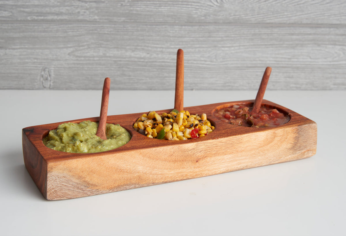 Guamuchil Wood 3-Section Salsa Dish by Verve Culture