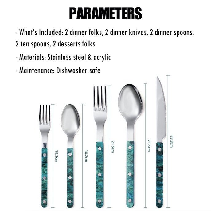 Set Of 10 Pcs Modern Elegant Terra Flatware - Bistrot Style Cutlery Silverware Set