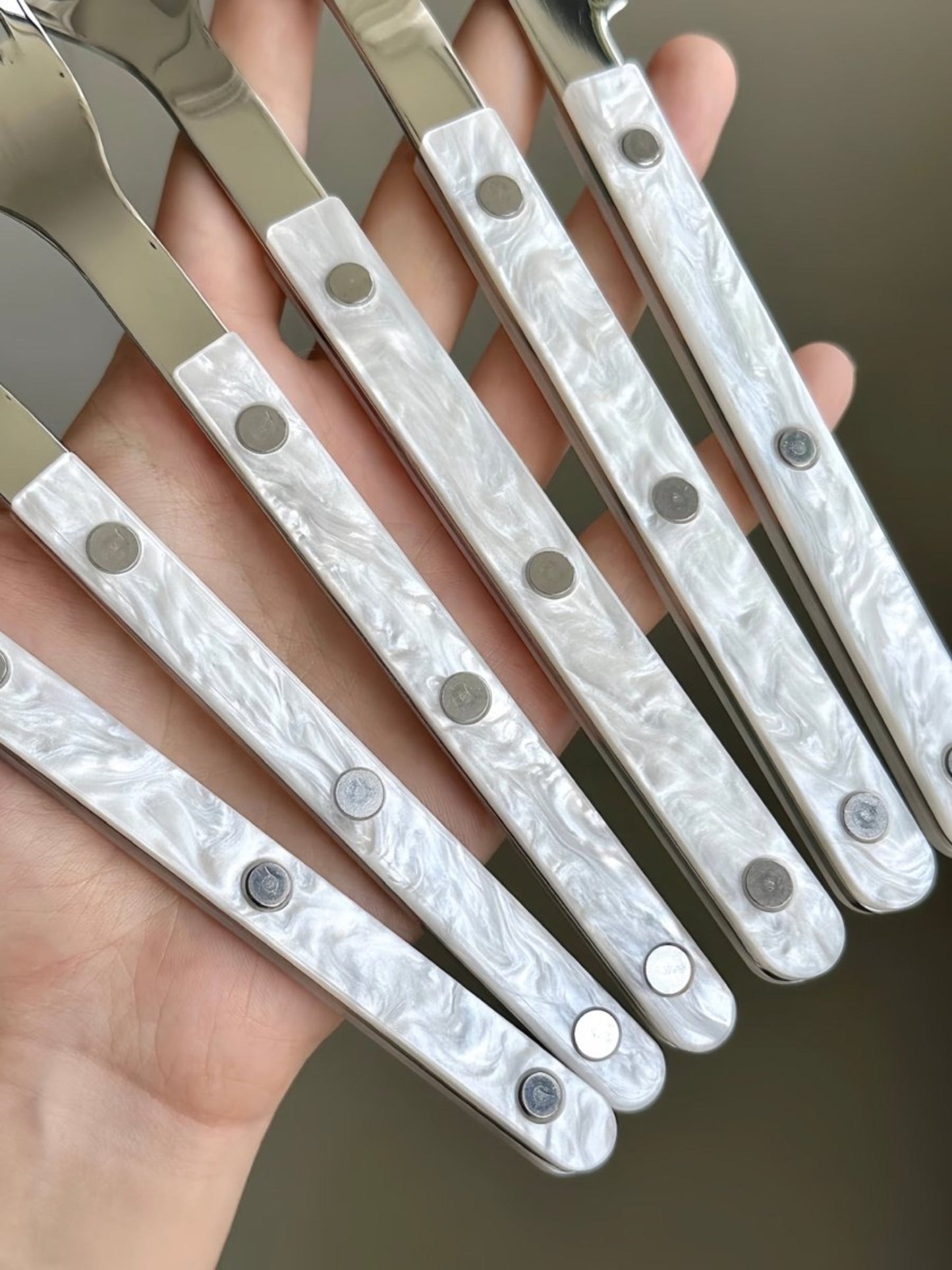 Set Of 10 Pcs Modern Nebula Cutlery, Bistrot Style Rivet Flatware Set
