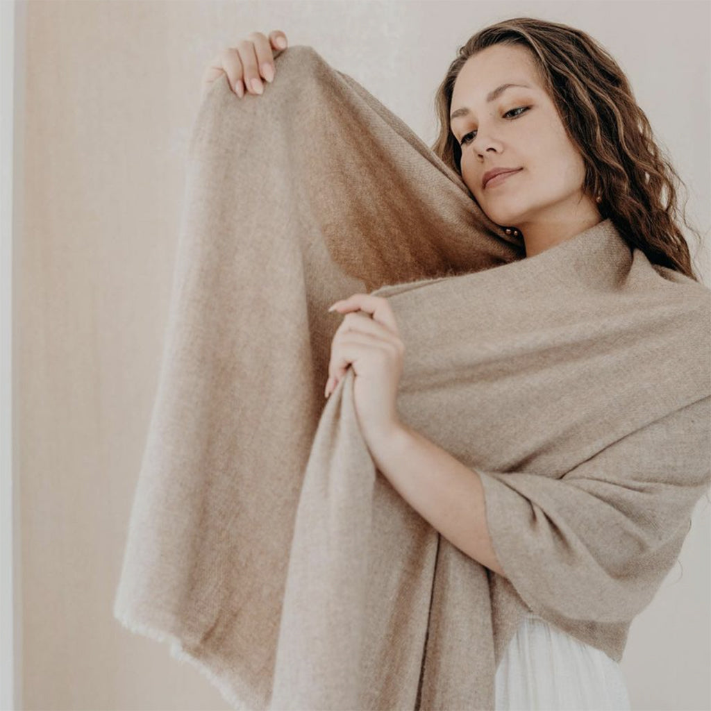 Beige Handloom Cashmere Scarf by SLATE + SALT