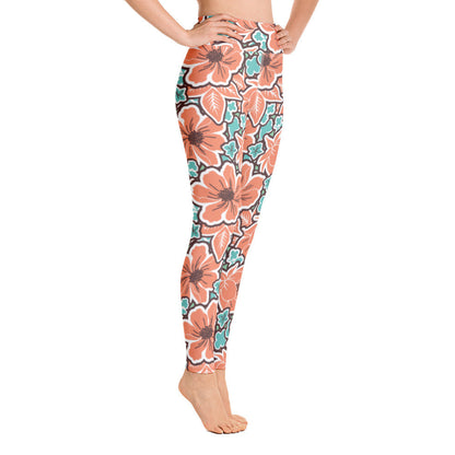 Women's Tropical Red Floral Yoga Leggings