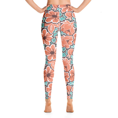 Women's Tropical Red Floral Yoga Leggings