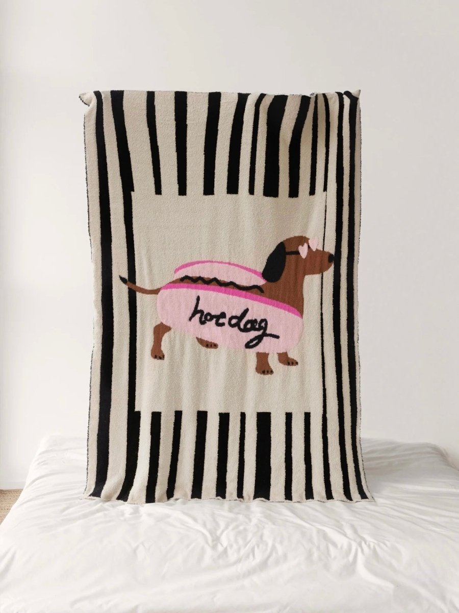 Ultra Soft Funky Cute Hot Dog Stripe Throw Blanket - Warm Thick Animal Print