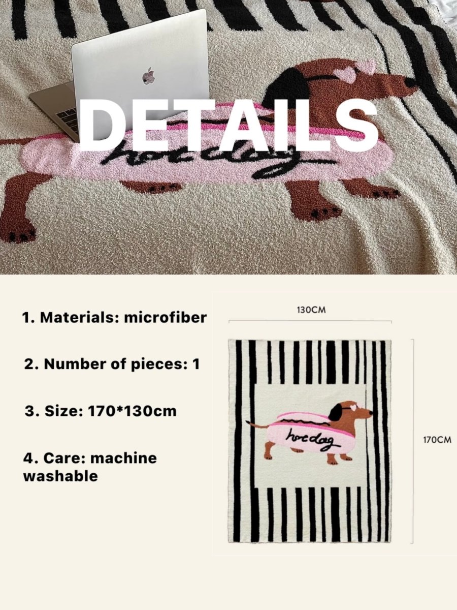 Ultra Soft Funky Cute Hot Dog Stripe Throw Blanket - Warm Thick Animal Print