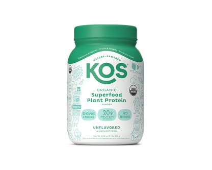 KOS Organic Plant Protein, Unflavored & Unsweetened, 28 Servings